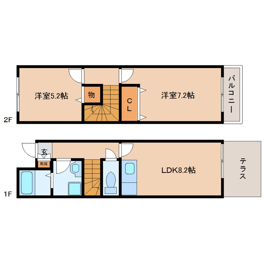 間取図 静岡鉄道静岡清水線/御門台駅 徒歩12分 1-2階 築14年