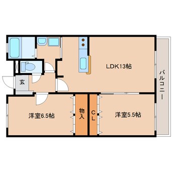 間取図 東海道本線/草薙駅 徒歩23分 2階 築14年