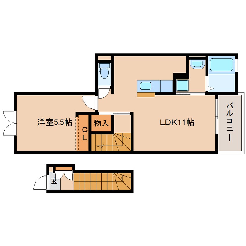 間取図 東海道本線/草薙駅 バス12分瀬名リンク西奈前下車:停歩5分 2階 築13年