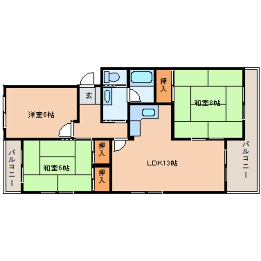 間取図 静岡鉄道静岡清水線/草薙駅 徒歩6分 2階 築28年