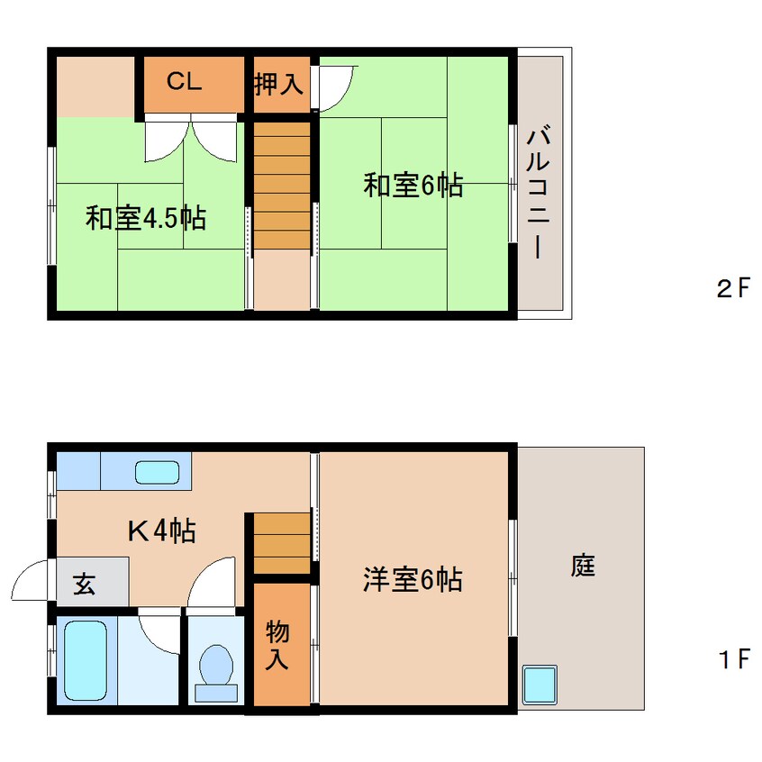 間取図 東海道本線/草薙駅 バス15分常葉短大入口下車:停歩8分 1-2階 築50年