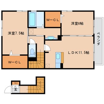 間取図 東海道本線/草薙駅 徒歩21分 2階 築7年