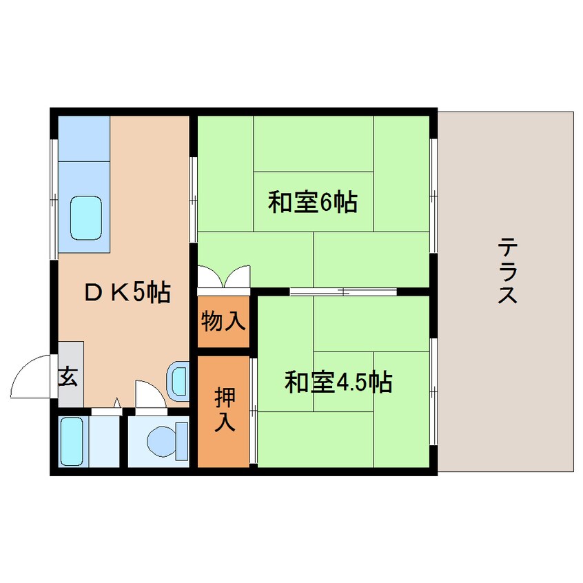 間取図 東海道本線/草薙駅 バス14分常葉短大入口下車:停歩1分 1階 築44年