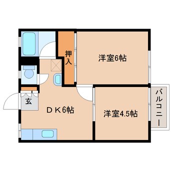 間取図 東海道本線/草薙駅 徒歩19分 2階 築45年