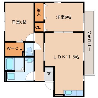 間取図 東海道本線/草薙駅 徒歩23分 2階 築19年