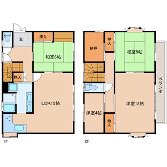 間取図 静岡鉄道静岡清水線/草薙駅 徒歩6分 1-2階 築35年