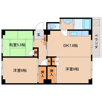 間取図 東海道本線/草薙駅 バス16分幕ヶ谷下車:停歩4分 3階 築51年