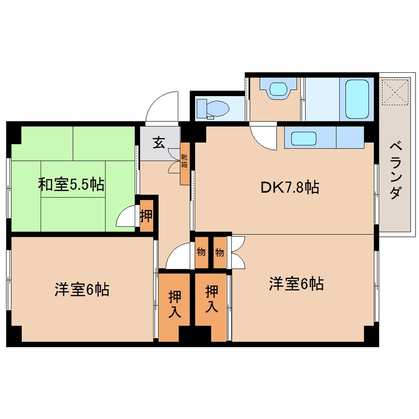 間取図 東海道本線/草薙駅 バス16分幕ヶ谷下車:停歩4分 3階 築51年