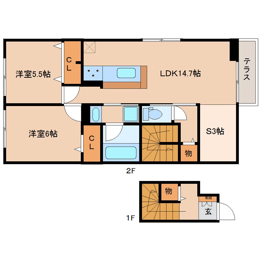 間取図 静岡鉄道静岡清水線/狐ケ崎駅 徒歩7分 2階 築1年