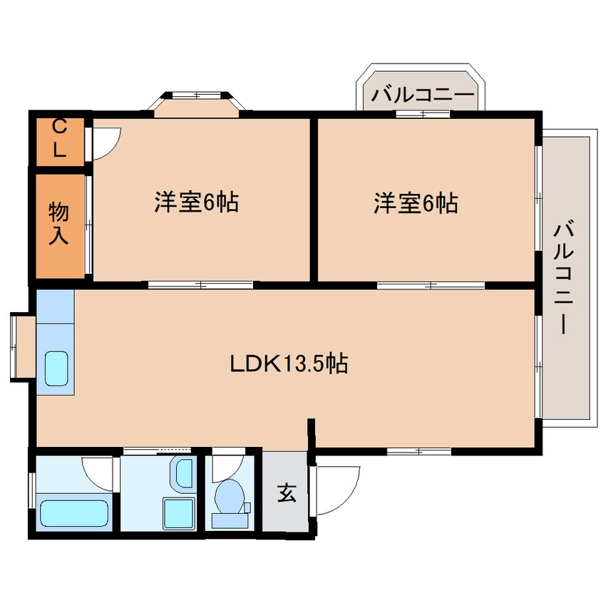 間取図 東海道本線/清水駅 バス13分第六中学校前下車:停歩1分 2階 築30年