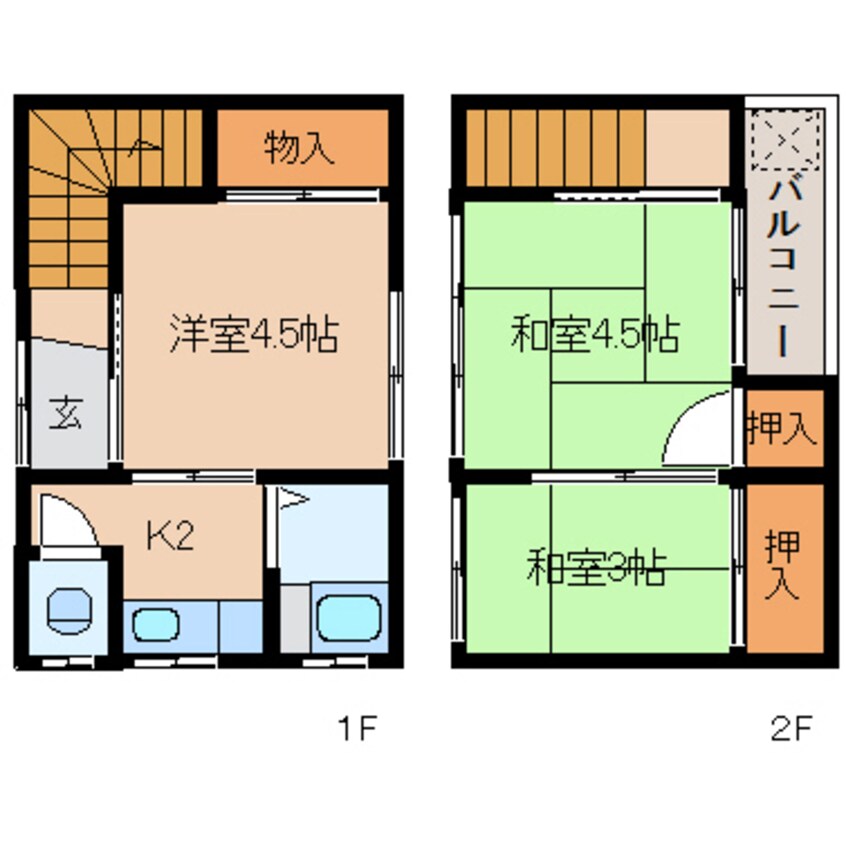 間取図 東海道本線/興津駅 徒歩7分 1-2階 築51年