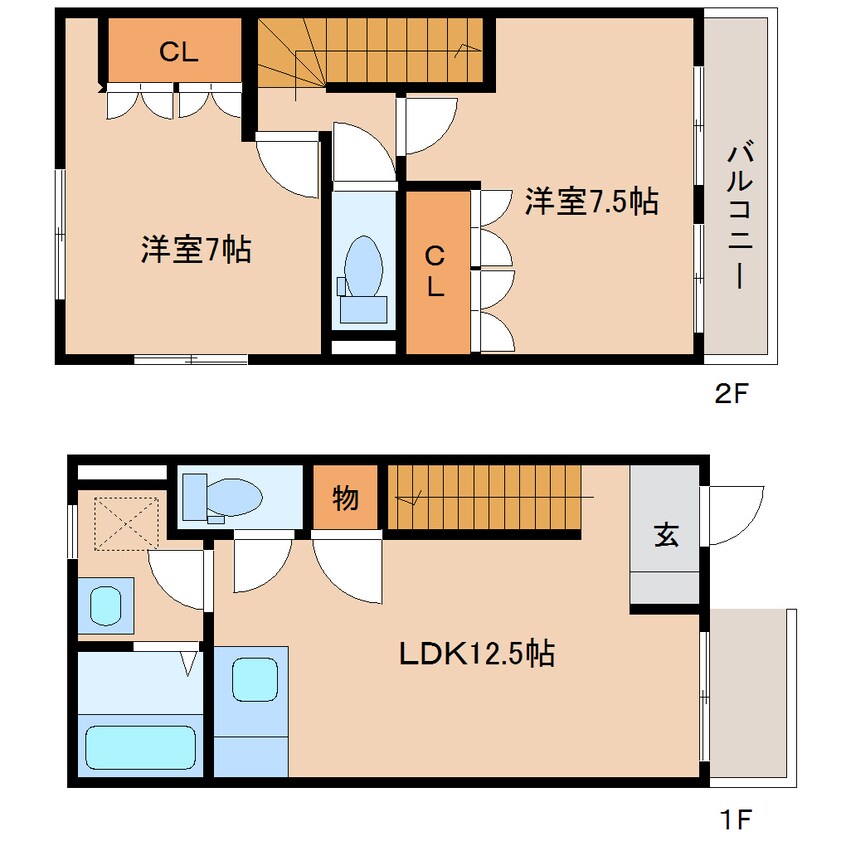 間取図 東海道本線/清水駅 バス24分三保本町下車:停歩5分 1-2階 築17年