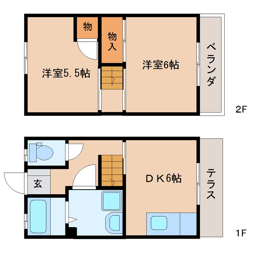 間取図 東海道本線/清水駅 バス16分高部小学校下車:停歩2分 1-2階 築48年