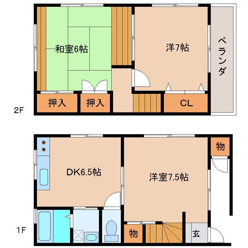 間取図 東海道本線/清水駅 バス15分飯田小学校入口下車:停歩5分 1-2階 築27年