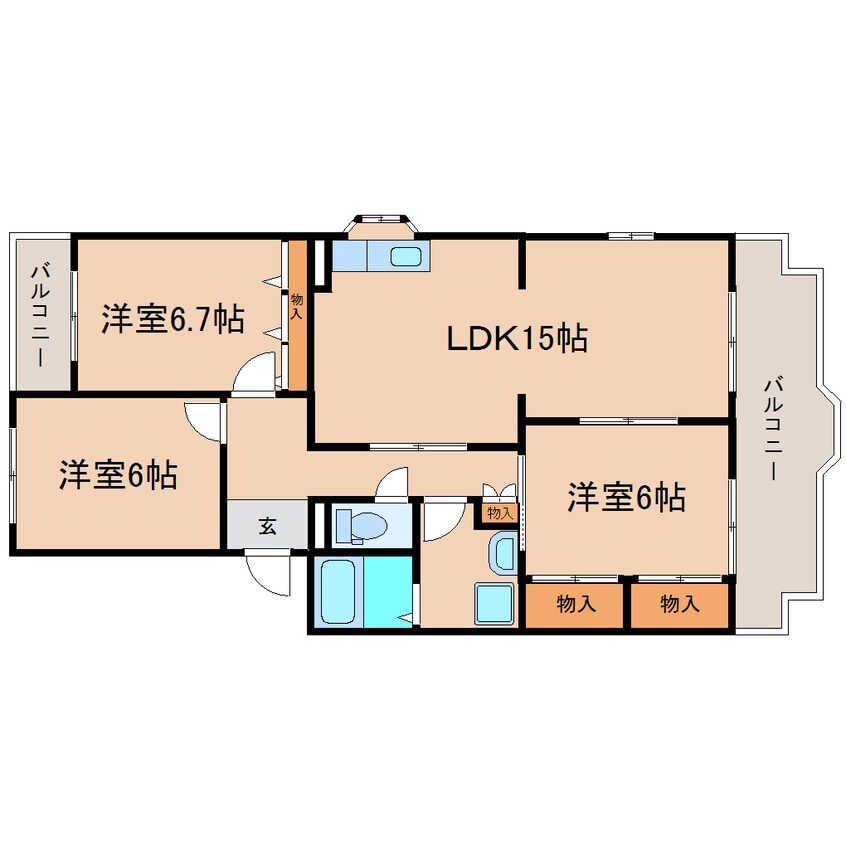 間取図 静岡鉄道静岡清水線/新清水駅 バス5分岡町西下車:停歩4分 3階 築30年