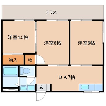 間取図 静岡鉄道静岡清水線/狐ケ崎駅 徒歩20分 1階 築36年