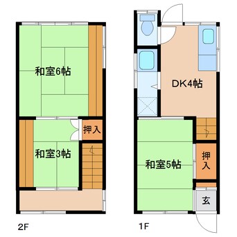 間取図 静岡鉄道静岡清水線/入江岡駅 徒歩5分 1-2階 築52年