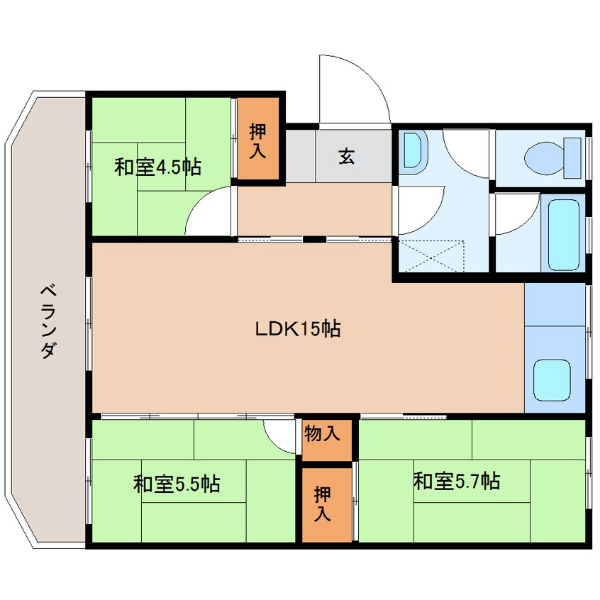 間取図 東海道本線/清水駅 バス19分飯田小学校入口下車:停歩4分 3階 築47年