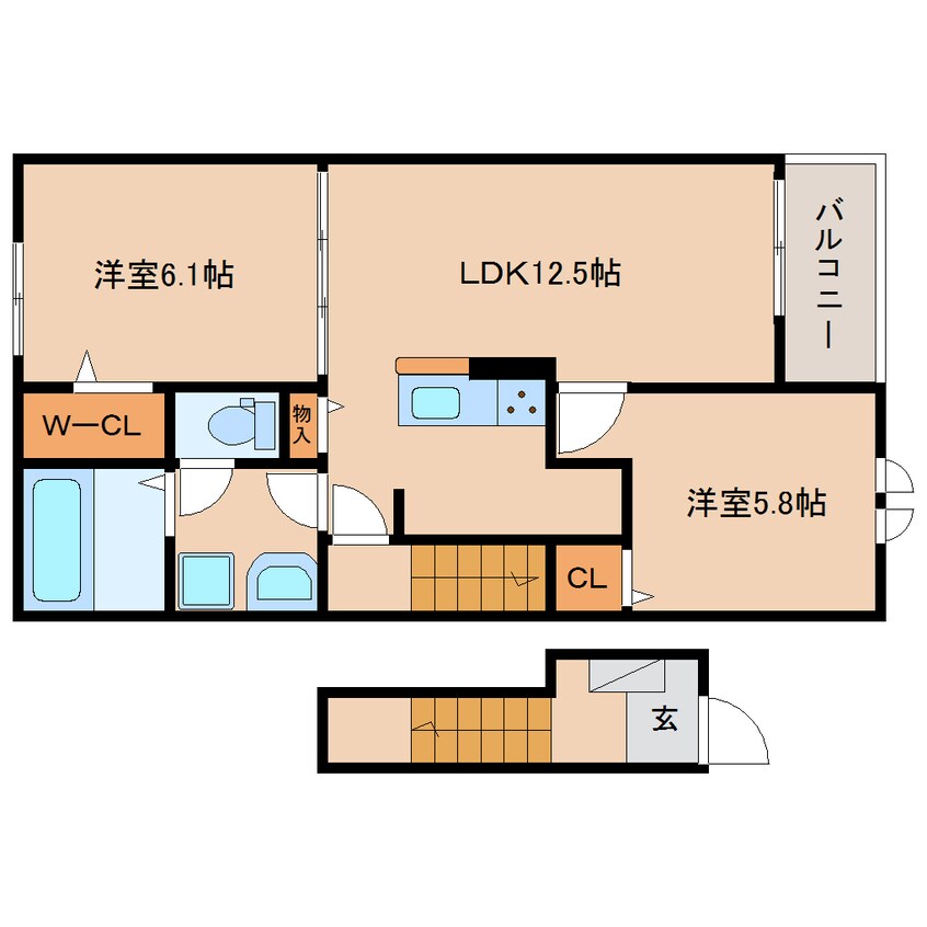 間取図 静岡鉄道静岡清水線/新清水駅 バス18分西折戸下車:停歩3分 2階 1年未満