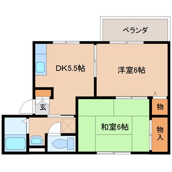 間取図 奈良線/平城山駅 徒歩8分 2階 築28年