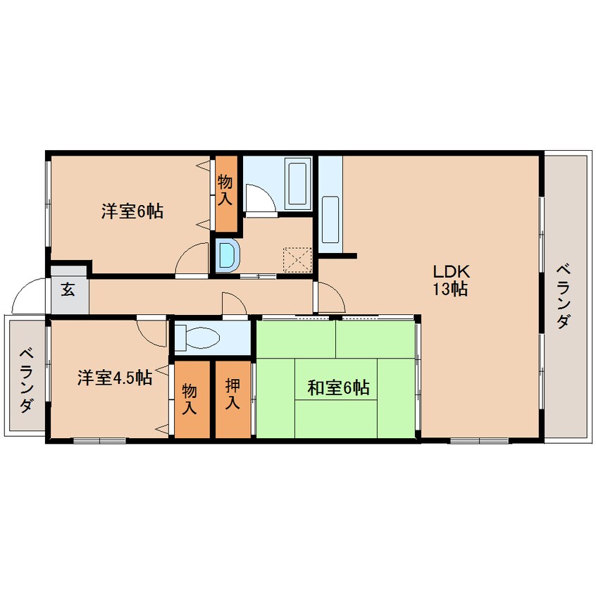 間取図 奈良線/平城山駅 徒歩1分 2階 築28年