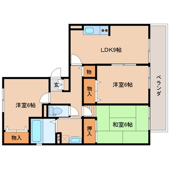 間取図 近鉄難波線・奈良線/近鉄奈良駅 バス15分木津南ソレイユ下車:停歩10分 3階 築22年