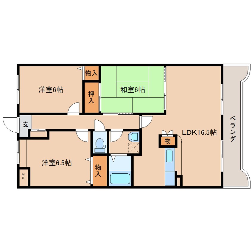間取図 近鉄難波線・奈良線/新大宮駅 徒歩16分 3階 築22年