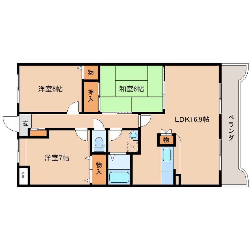 間取図 近鉄難波線・奈良線/新大宮駅 徒歩16分 3階 築21年