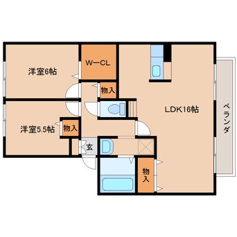 間取図 近鉄難波線・奈良線/新大宮駅 徒歩16分 2階 築31年