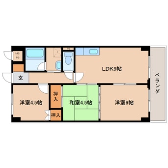間取図 近鉄難波線・奈良線/新大宮駅 徒歩4分 2階 築38年