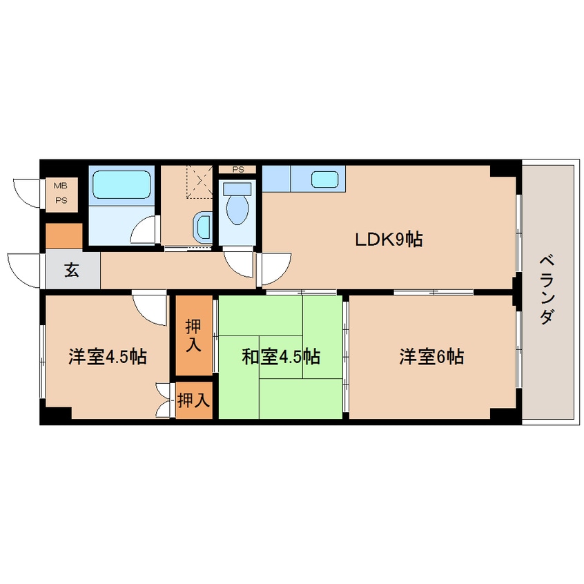 間取図 近鉄難波線・奈良線/新大宮駅 徒歩4分 2階 築38年