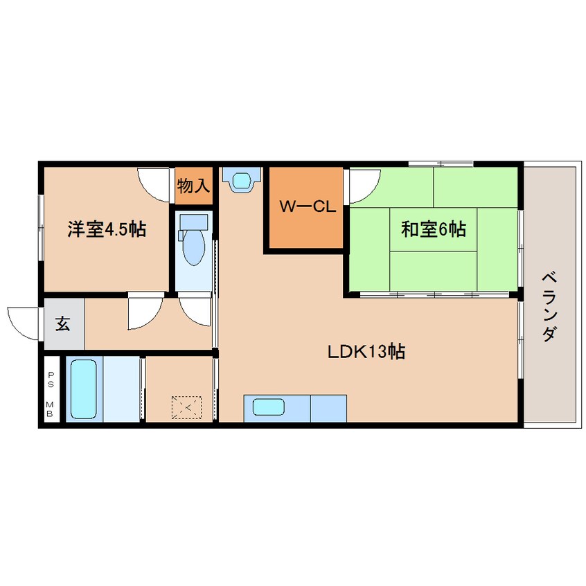 間取図 近鉄難波線・奈良線/新大宮駅 徒歩9分 6階 築45年