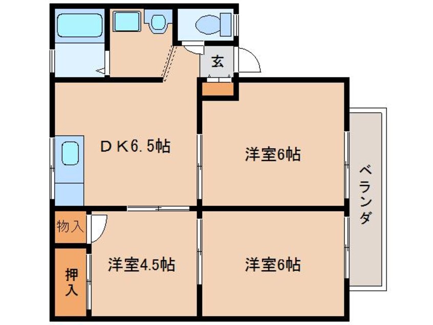 間取図 桜井線<万葉まほろば線>/京終駅 徒歩7分 2階 築35年