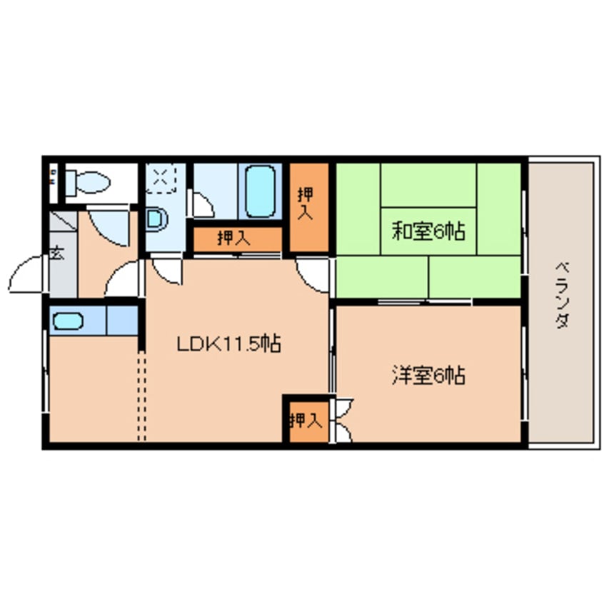 間取図 近鉄難波線・奈良線/近鉄奈良駅 バス15分州見橋東下車:停歩1分 2階 築25年