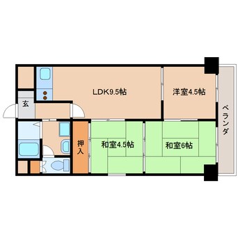 間取図 近鉄難波線・奈良線/近鉄奈良駅 徒歩7分 3階 築36年