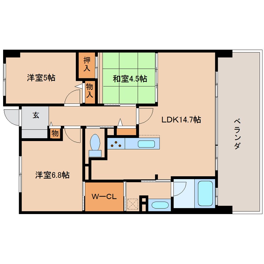 間取図 近鉄難波線・奈良線/近鉄奈良駅 バス7分北京終町下車:停歩3分 3階 築16年