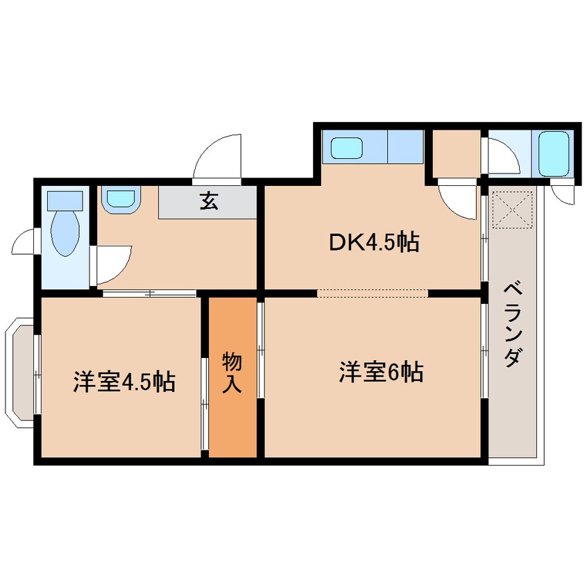 間取図 近鉄難波線・奈良線/新大宮駅 徒歩9分 4階 築50年