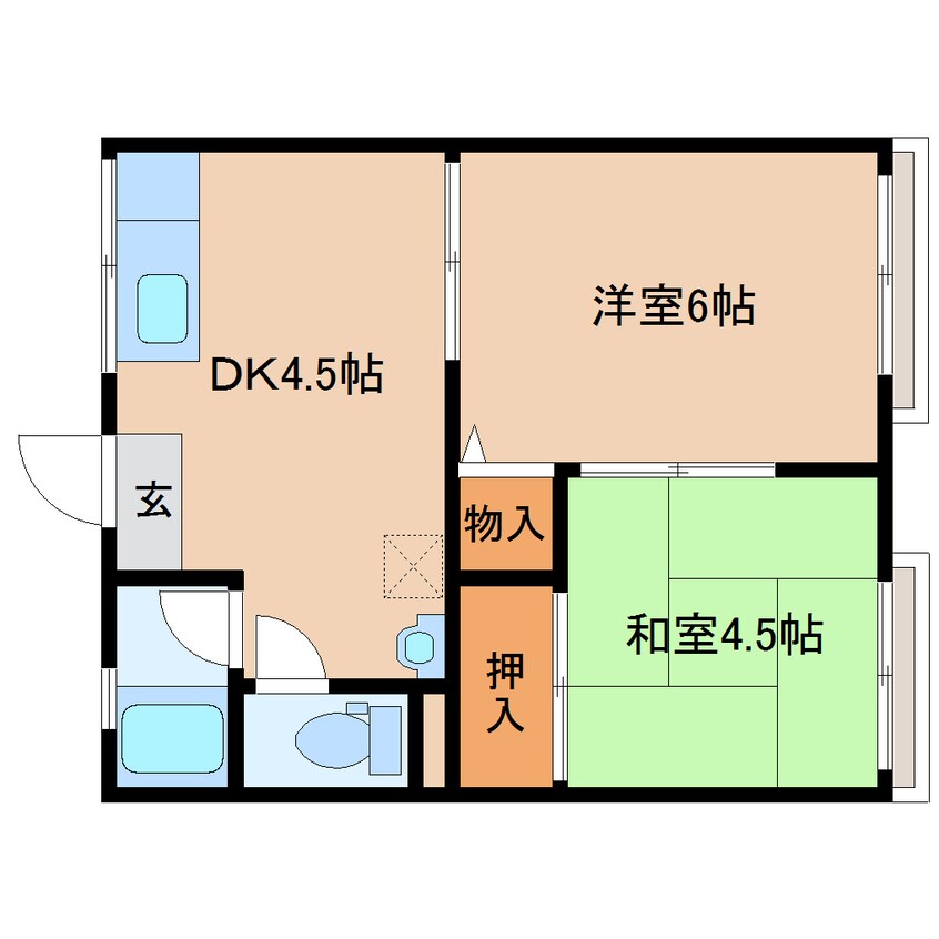 間取図 近鉄難波線・奈良線/新大宮駅 徒歩15分 2階 築46年