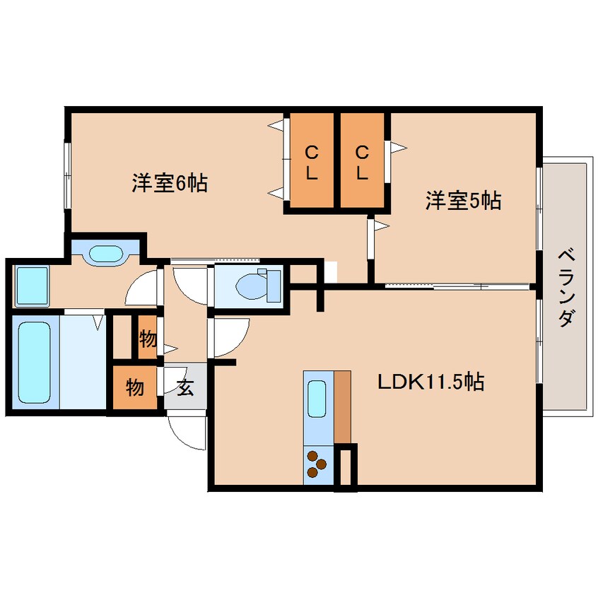 間取図 近鉄難波線・奈良線/新大宮駅 徒歩19分 2階 築11年