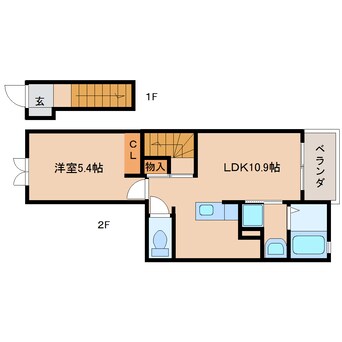 間取図 近鉄難波線・奈良線/新大宮駅 徒歩20分 2階 築12年