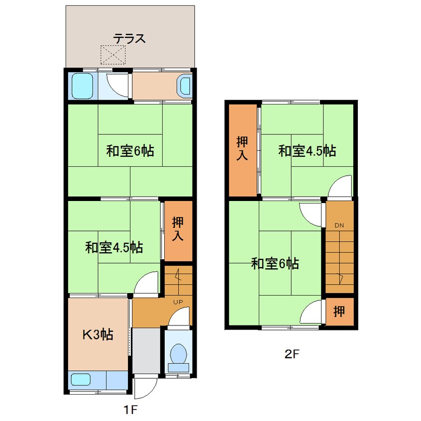 間取図 近鉄難波線・奈良線/新大宮駅 徒歩3分 1-2階 築50年