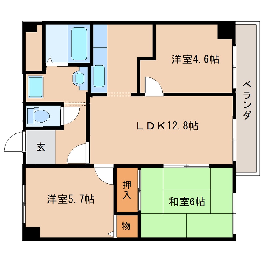 間取図 近鉄難波線・奈良線/新大宮駅 徒歩3分 2階 築28年