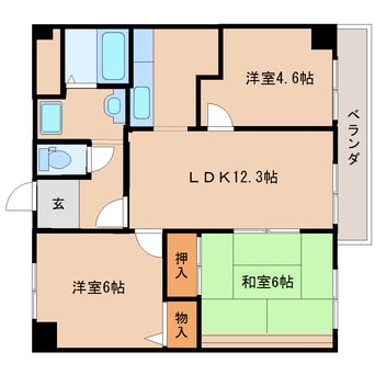 間取図 近鉄難波線・奈良線/新大宮駅 徒歩3分 6階 築28年