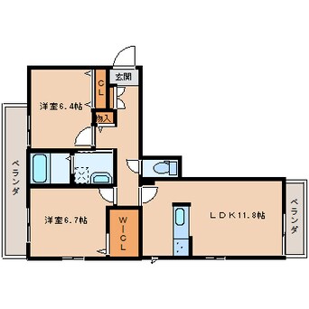 間取図 大和路線・関西本線/木津駅 徒歩18分 2階 築9年