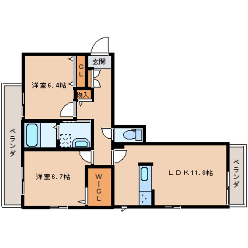 間取図 大和路線・関西本線/木津駅 徒歩18分 2階 築9年