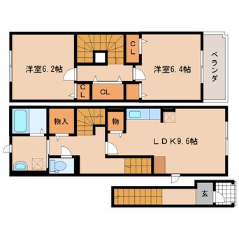 間取図 大和路線・関西本線/木津駅 徒歩15分 2階 築10年