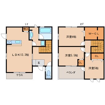 間取図 大和路線・関西本線/木津駅 徒歩16分 1-2階 築9年