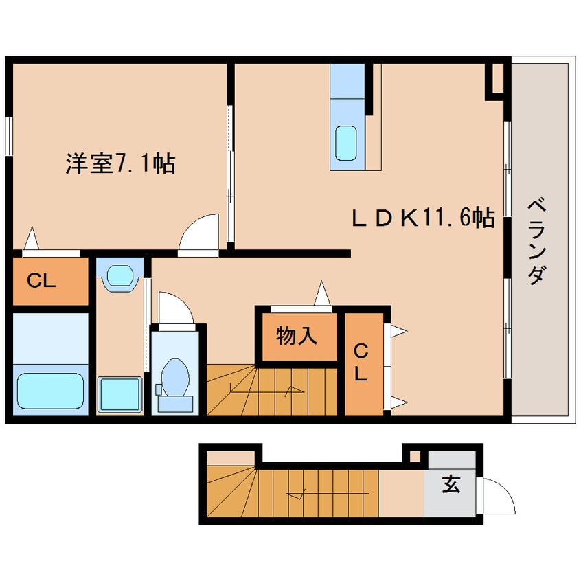 間取図 大和路線・関西本線/郡山駅 徒歩25分 2階 築10年