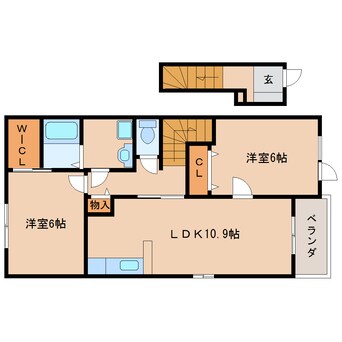 間取図 大和路線・関西本線/木津駅 徒歩19分 2階 築8年