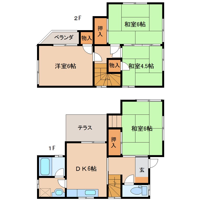 間取図 近鉄難波線・奈良線/新大宮駅 徒歩10分 1-2階 築44年